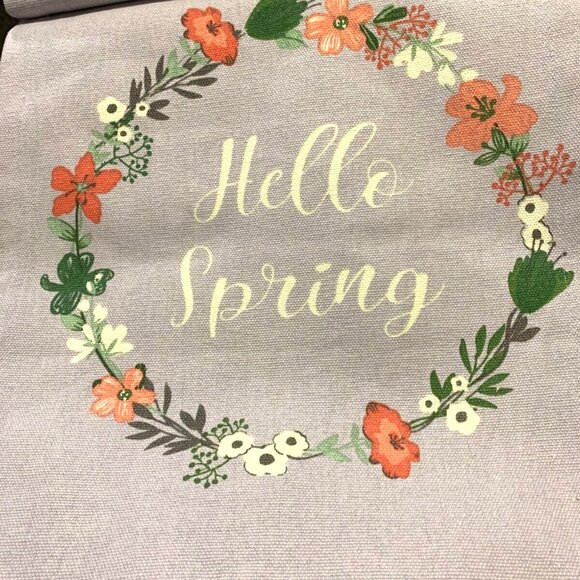 Hello Spring Table Runner Coral Flower Wreath on Lavendar Easter 13" x 72" - Picture 2 of 4